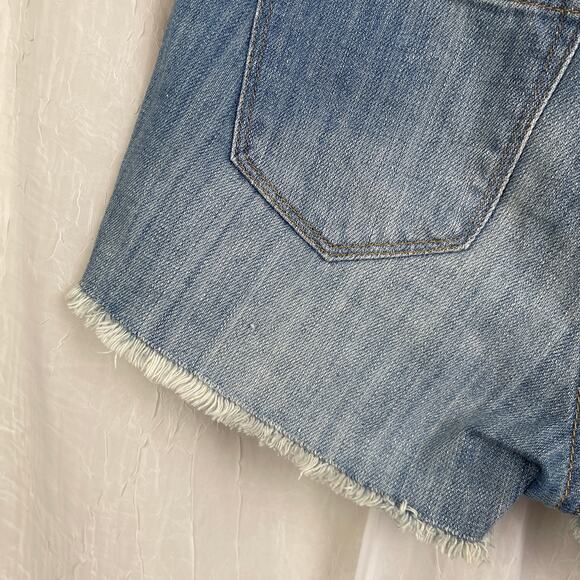 🌞 Ripped Distressed Denim Shorts Silver Studded Frayed Hem Forever 21 Size 24 - Picture 9 of 16